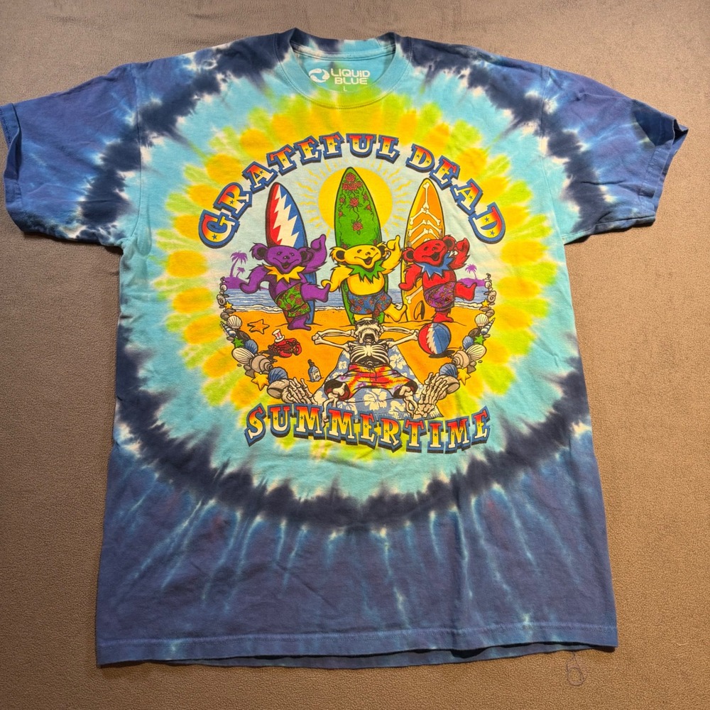 Liquid Blue Grateful Dead Summertime Tie Dye Shirt Mens Large Surfing Bears